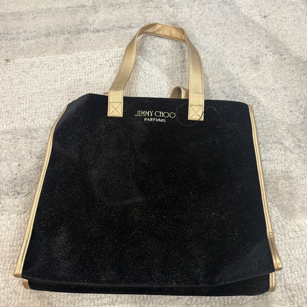 Jimmy Choo Perfums Large Velvet Glitter Gold Tote Bag